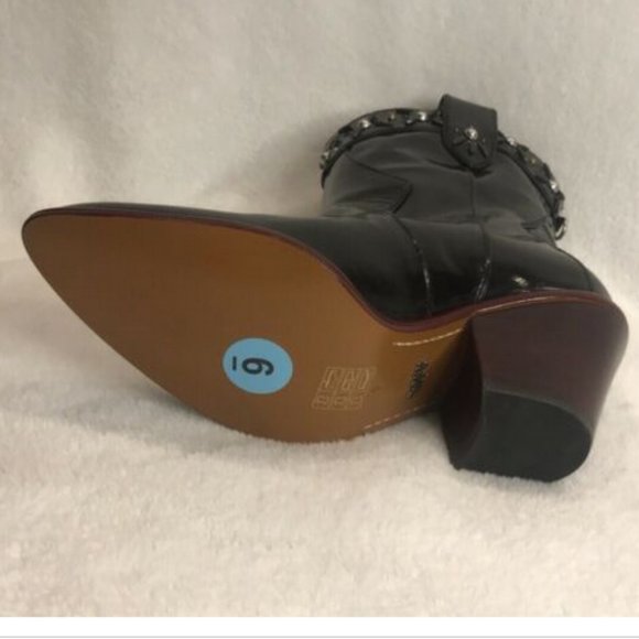 Coach Black Embellished Flower Stud Western Boots - Picture 9 of 9